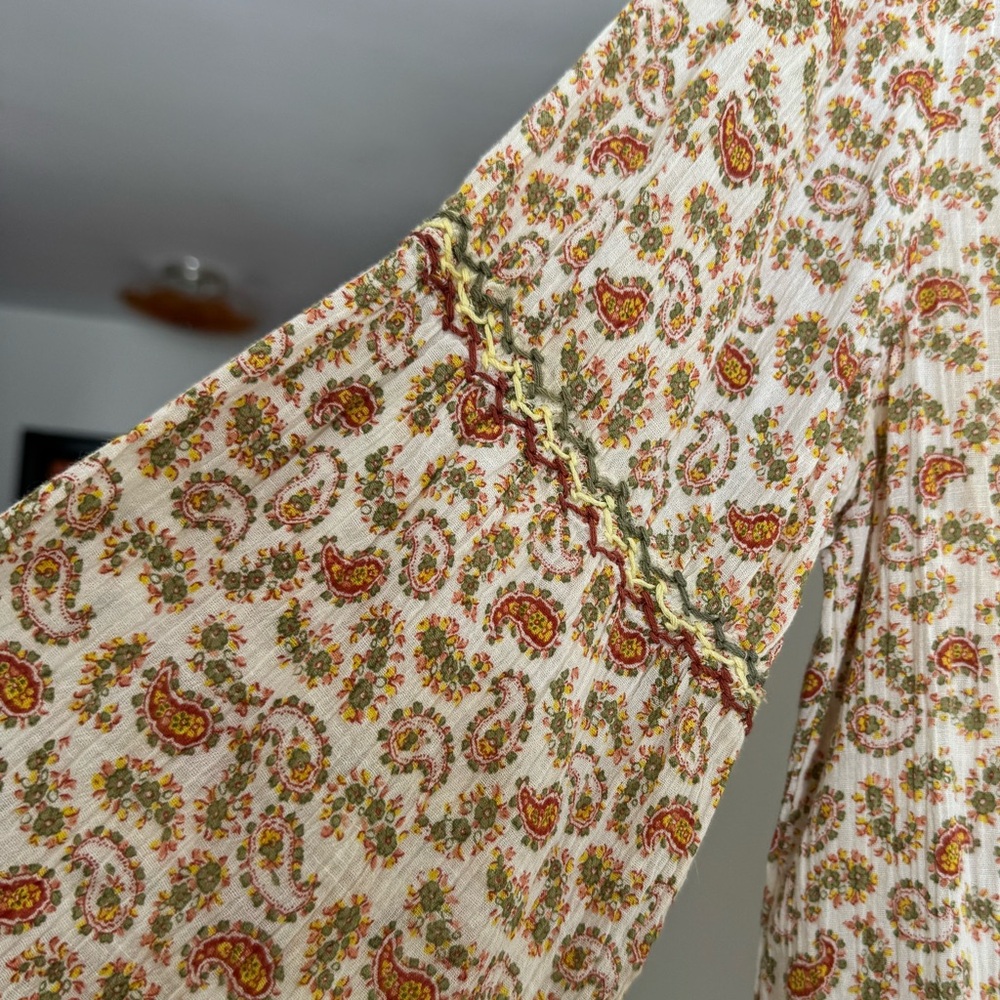 April Cornell Cream, Orange & Green Paisley Blouse with Embroidery - Picture 3 of 4